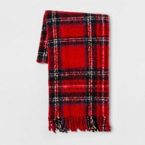 Tartan Plaid Faux Mohair Throw Blanket Red
