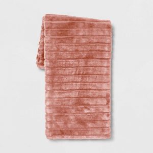 Texture Faux Fur Throw Blanket Pink