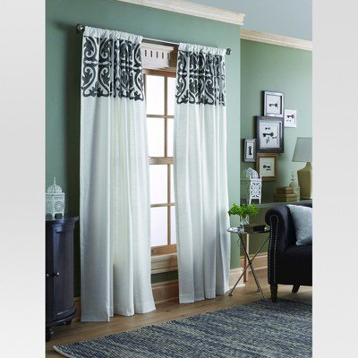 84 X54 Naturals Scroll Embroidery Curtain Panel Sour Cream Radiant Gray Alahagh