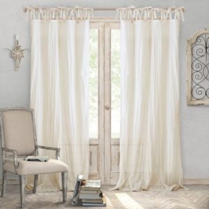 Jolie Semi-Sheer Tie Top Window Curtain Panel - 52" x 84" - White - Elrene Home Fashions