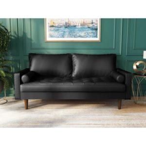 Connie 70'' Vegan Leather Square Arm Sofa - Black