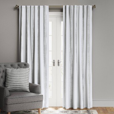 95″x50″ Block Striped Blackout Window Curtain Panel White/Gray - Alahagh