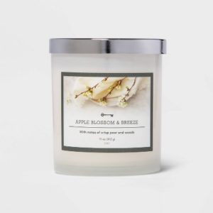 11oz Lidded Milky Glass Jar Apple Blossom and Breeze Candle