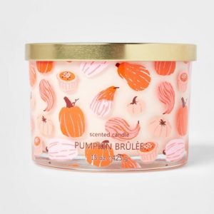 15oz Lidded Glass Jar Cream Pumpkin Print 3-Wick Pumpkin Brulee Candle