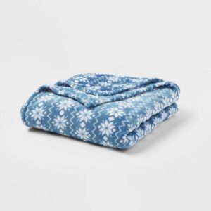 Twin/Twin XL Value Plush Holiday Print Bed Blanket Blue Fair Isle
