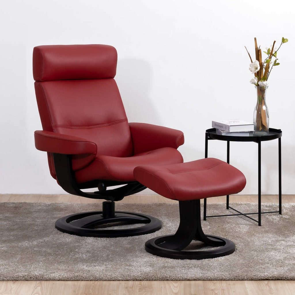 Oslo Nordic Home Modern Top Grain Leather Recliner With Ottoman Alahagh   OSLO TOP GRAIN LEATHER RECLINER WITH FOOTREST Red 1024x1024 