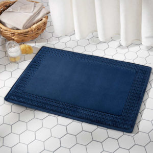 2024 Paramount Braided Border Memory Foam Bath Mat, Light Blue