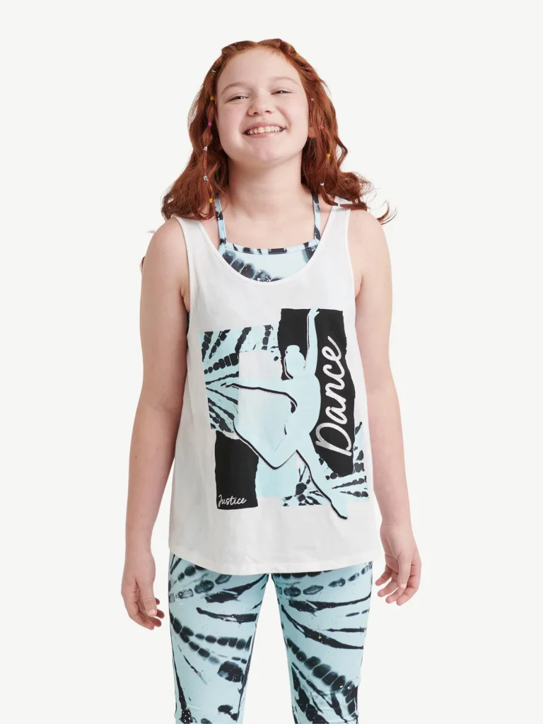 Justice Girls Fashion Dance and Gymnastics Tank with High Neck Built In Bra, Sizes XS-XL