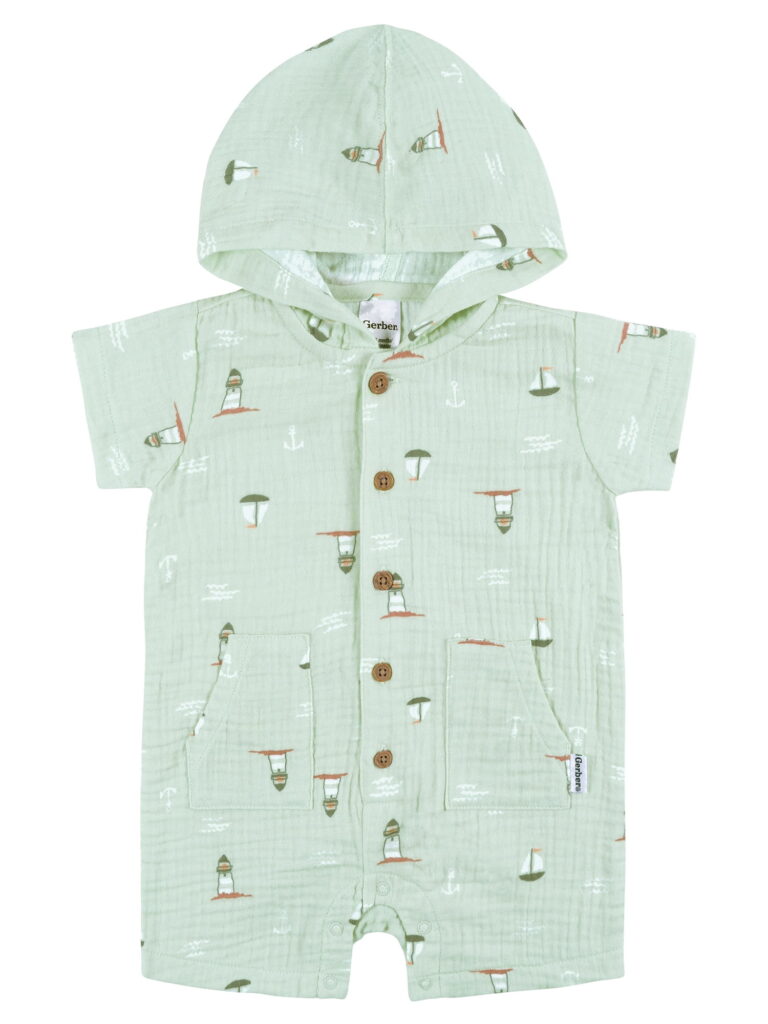 Gerber Baby Boy Short Sleeve Hooded Romper, Sizes Newborn - 24 Months
