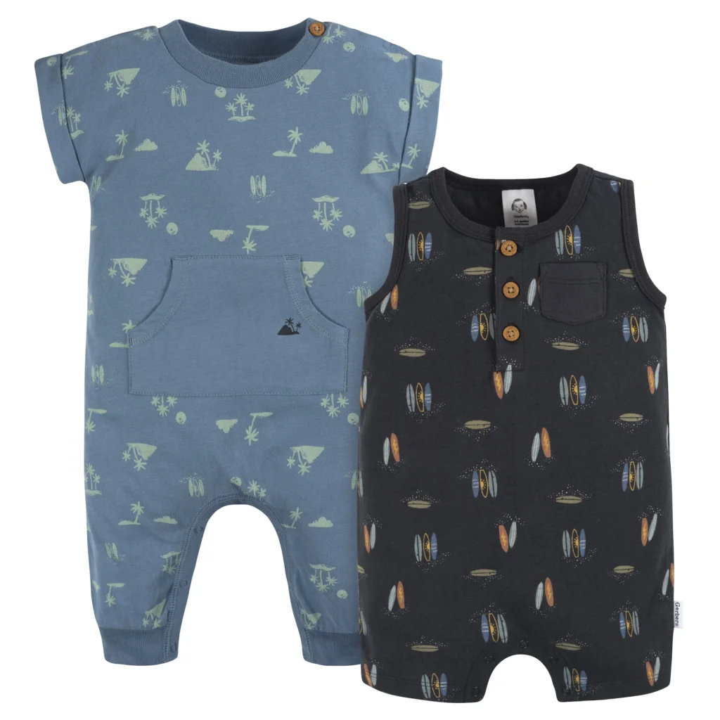 Gerber Baby Boy Rompers, 2-Pack, Sizes 0/3 Months - 24 Months