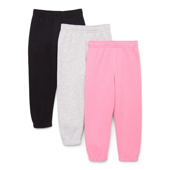 Garanimals Toddler Girl 3-Pack Solid Fleece Joggers, Solid Essentials, Sizes 2T-5T
