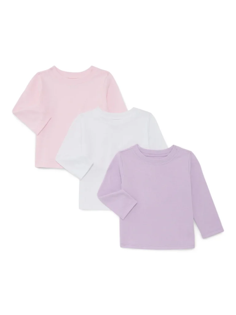 Garanimals Baby Girls Solid Tee with Long Sleeves, 3-Pack, Sizes 0M-24M