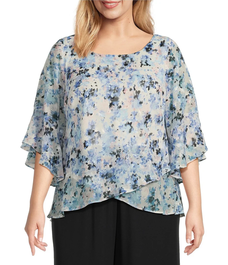 Scoop Womens and Womens Plus Chiffon Blouse with Bell Sleeves, Sizes XS-4X
