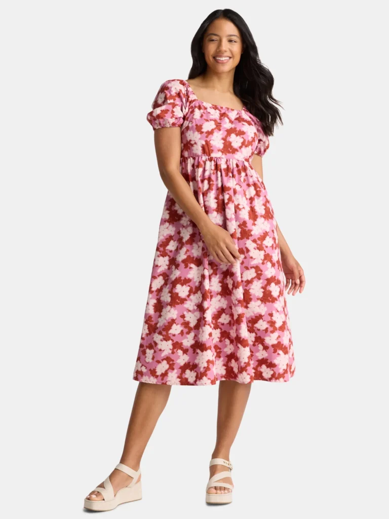 Time and Tru Women's Tie Back Midi Dress, Sizes XS-XXXL
