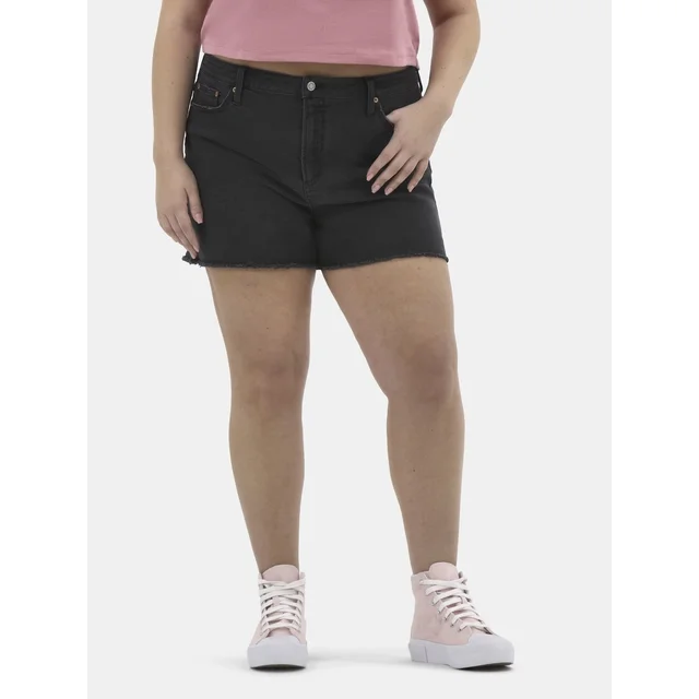 No Boundaries Denim Shorts with Frayed Hem, Women's Plus