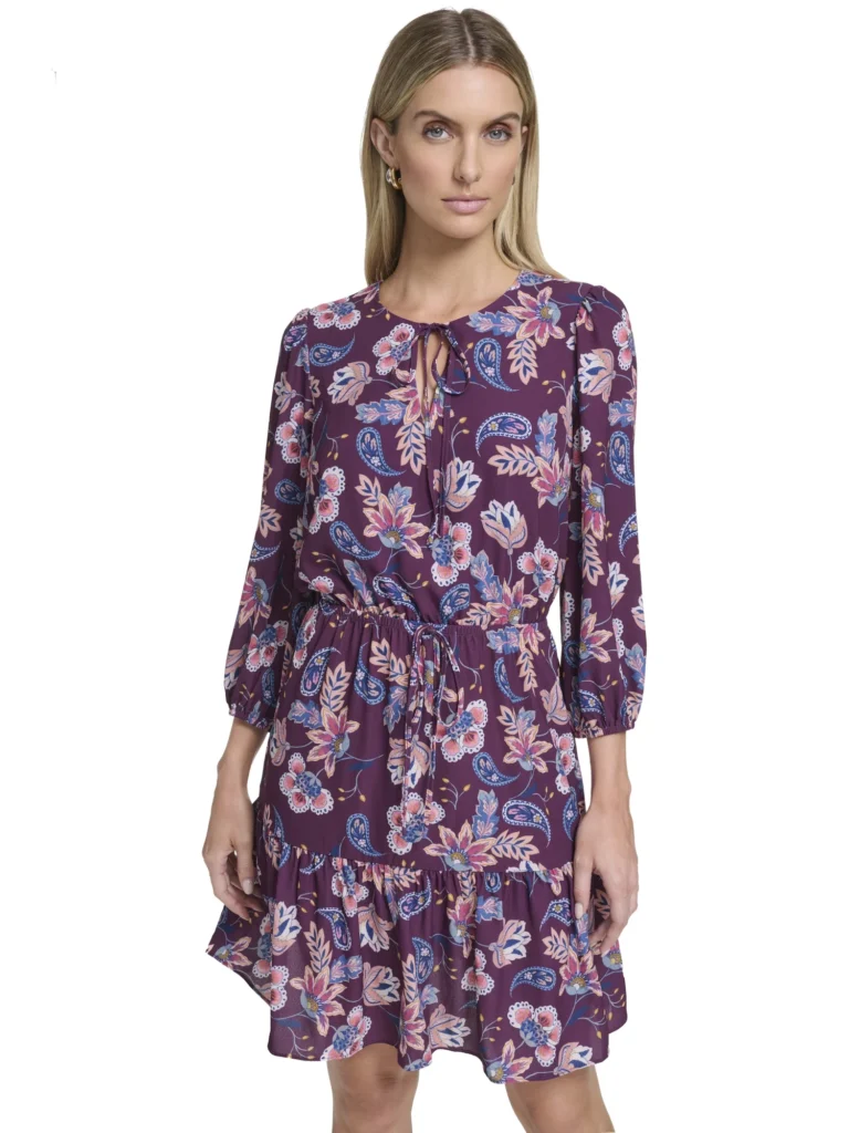 Falling Flowers Women's Blouson Tiered Dress, Sizes XS-XL