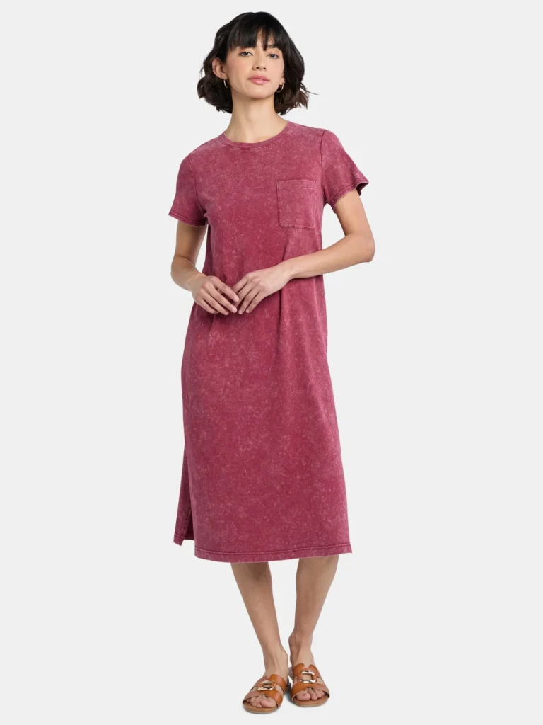 Time and Tru Women's Cotton Midi T-Shirt Dress with Short Sleeves, Sizes XS-XXXL
