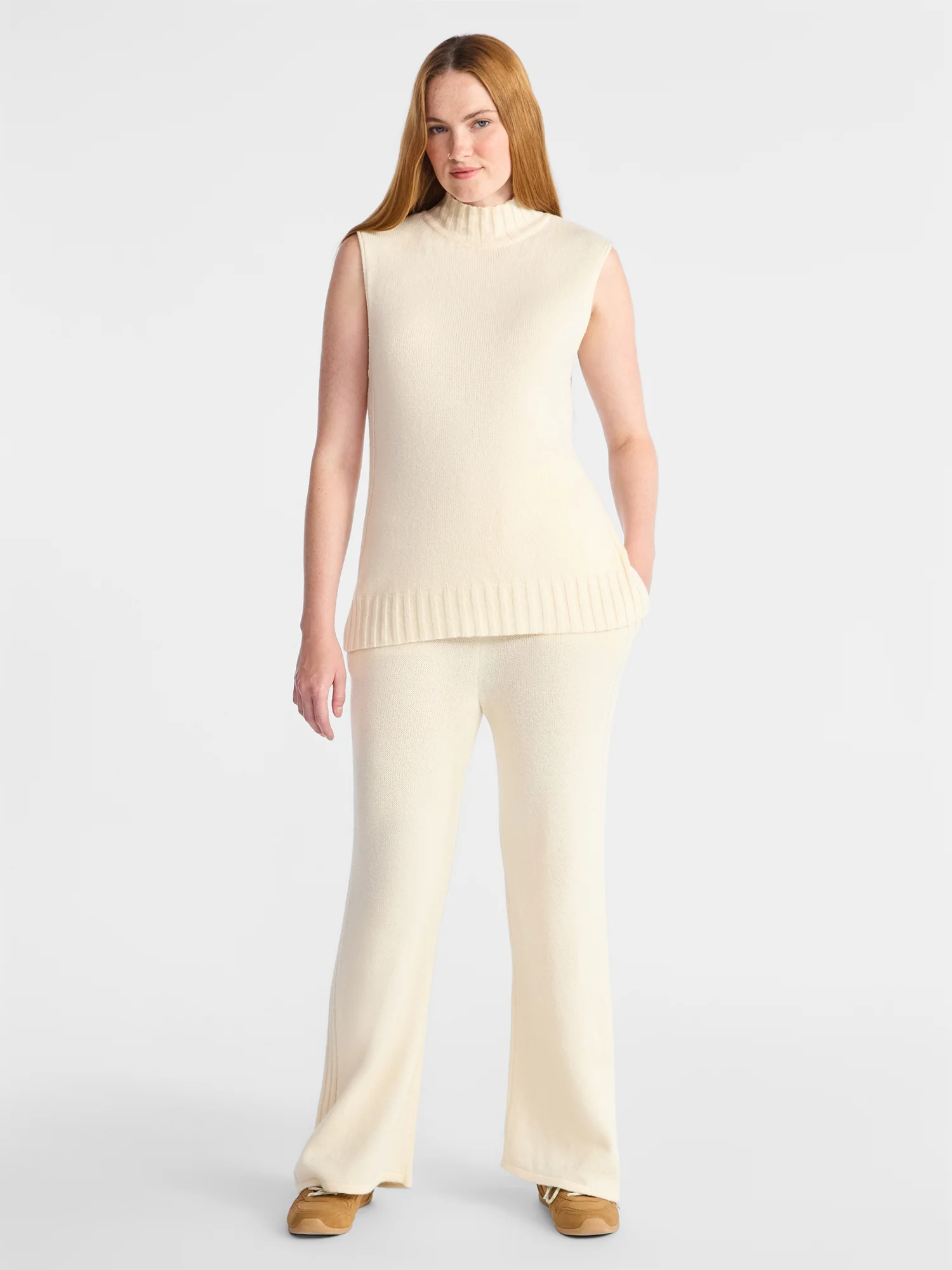 Time and Tru Women's Sleeveless Turtleneck Top and Pants Sweater Outfit Set, 2-Piece, Sizes XS - XXXL