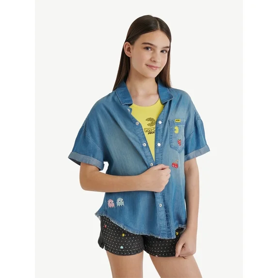 Justice Girls PAC-MAN Chambray Shirt, Sizes XS-XL & Plus