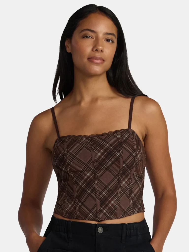 Madden NYC Womens Plaid Corset Top, Sizes XXS-2XL