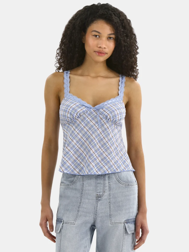 No Boundaries Woven Lace Plaid Cami, Womens