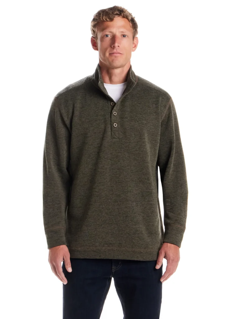 Frontier Threads Men's Donegal Button Mock Neck Sweater