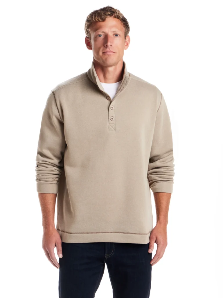 Frontier Threads Men's Long Sleeve Button Mock Neck Sweaterfleece
