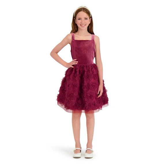 Kensie Girl Velvet Glitter Rosette Tank Dress, Sizes 4-16
