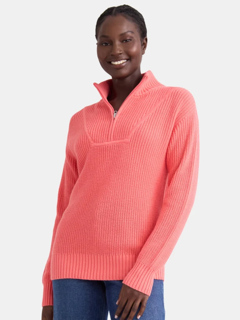 Time and Tru Women's Half Zip Pullover Sweater, Midweight, Sizes XS-XXXL