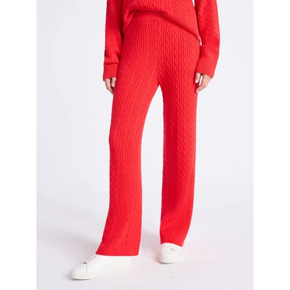 Free Assembly Women's Cozy Yarn Wide Leg Cable Knit Sweater Pants, Size XS-XXL