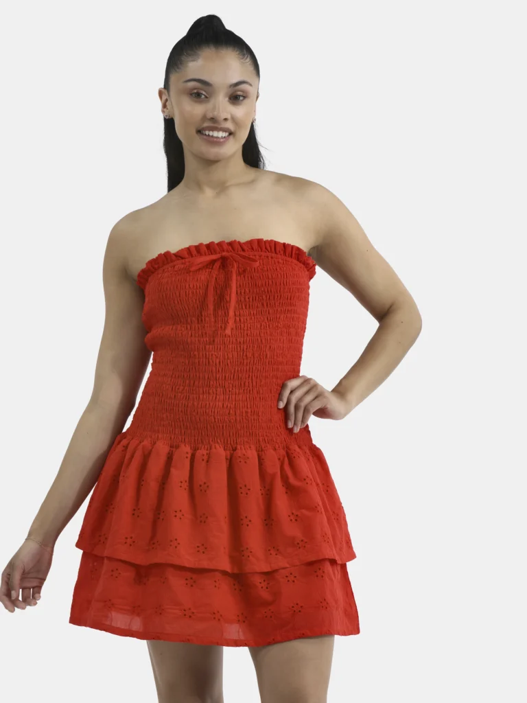 No Boundaries Cotton Smocked Ruffle Eyelet Mini Dress, Women's