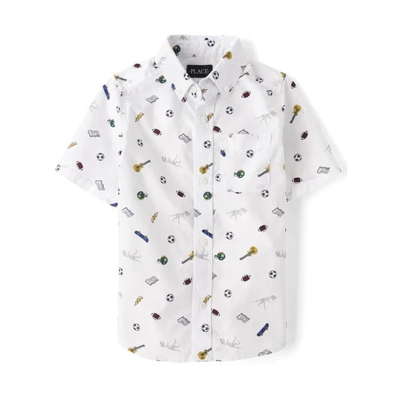 The Children's Place Boys Short Sleeve Allover Doodle Print Woven, Sizes XS-XXL