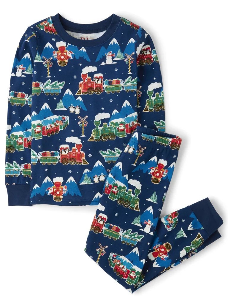 The Children's Place Baby Unisex Matching Sibling Glow-in-the-Dark Holiday Train Snug Fit Cotton Pajamas, Sizes 0-24 Months
