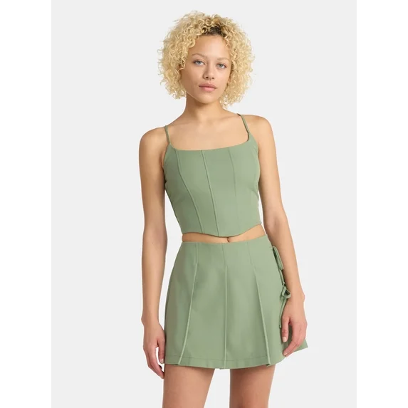 No Boundaries Corset Top and Pleated Mini Skirt Set, 2-Piece, Women's Sizes XXS-XXL