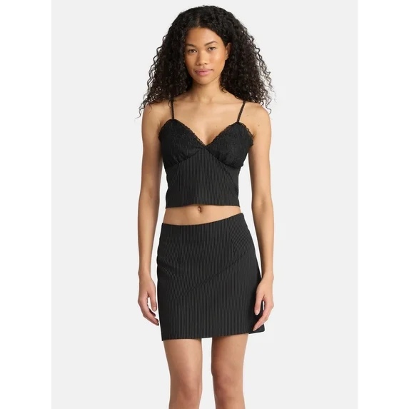 No Boundaries Woven Pinstripe Bustier Top and Mini Skirt Set, 2-Piece, Women's