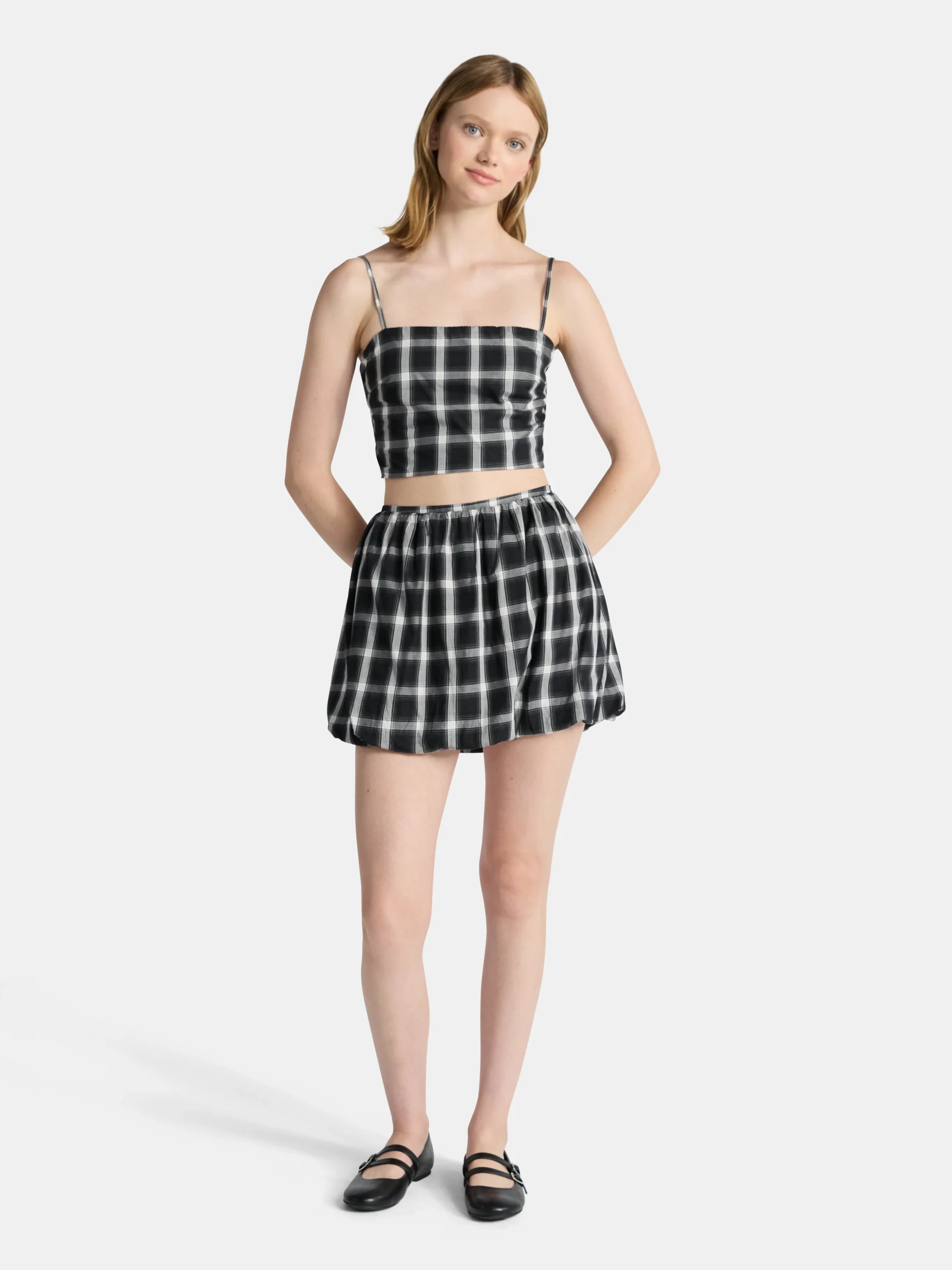 No Boundaries Cotton Cami and Mini Bubble Skirt Set, 2-Piece, Women's Sizes XXS-XXL