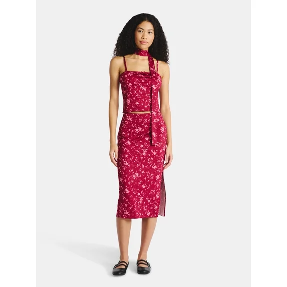 No Boundaries Cami and Midi Skirt with Scarf Set, 3-Piece, Women's