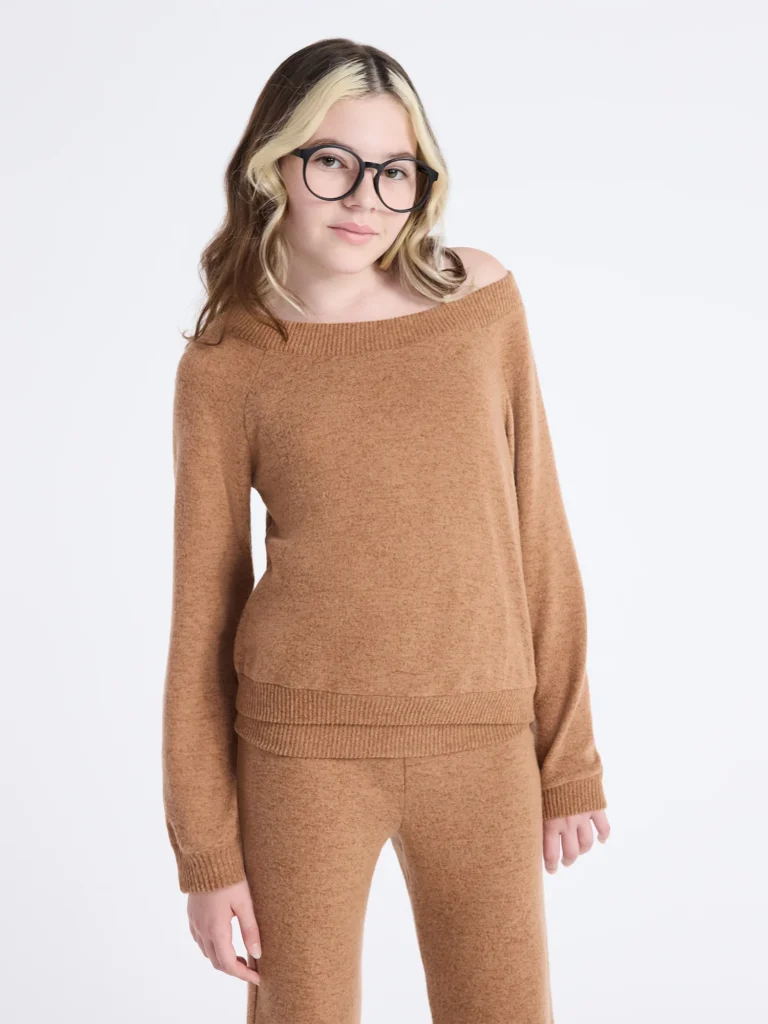 Weekend Academy Girls Hacci Knit Top with Long Sleeves, Size 4-18