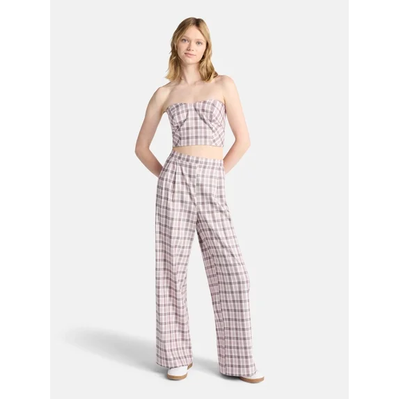No Boundaries Sweetheart Neck Tube Top and Wide Leg Pants Set, 2-Piece, Women's