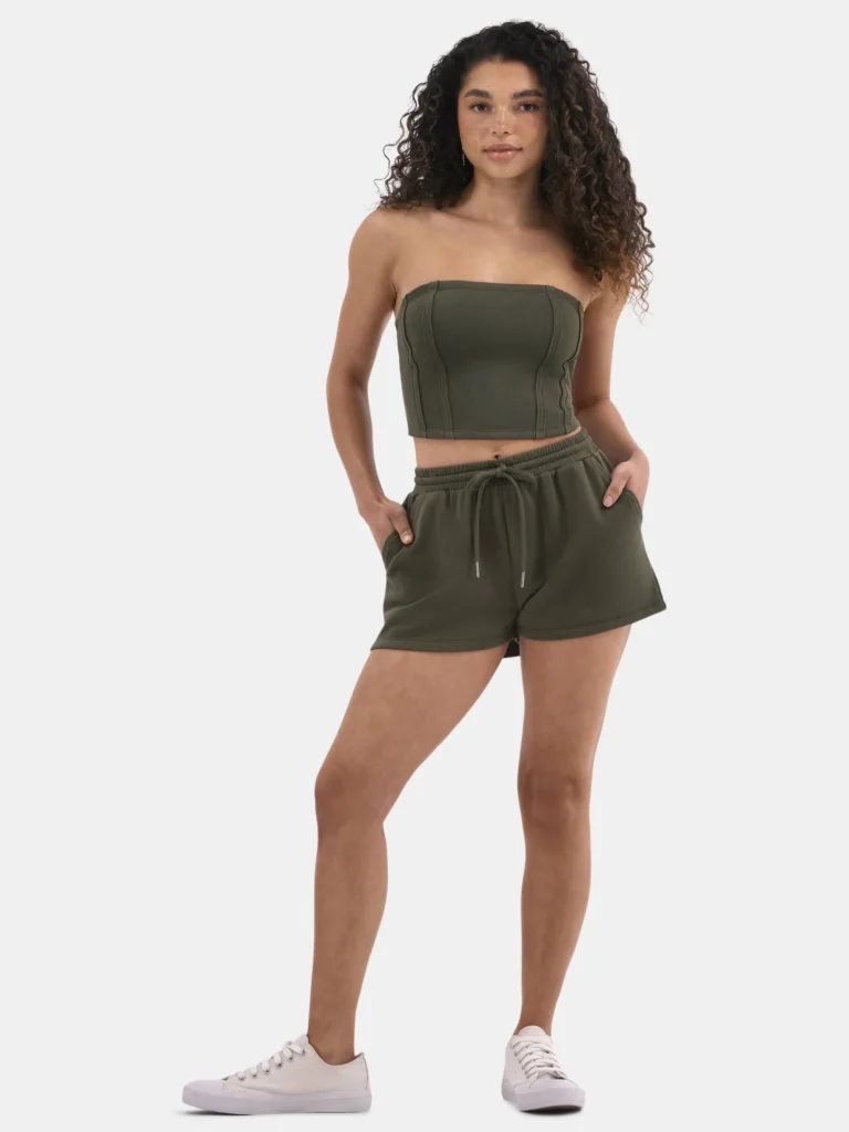 No Boundaries French Terry Tube Top and Shorts Set, 2-Piece, Women's