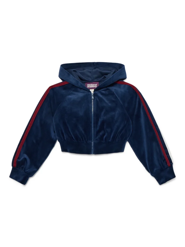 Weekend Academy Girls Velour Full Zip Hoodie, Size 4-18