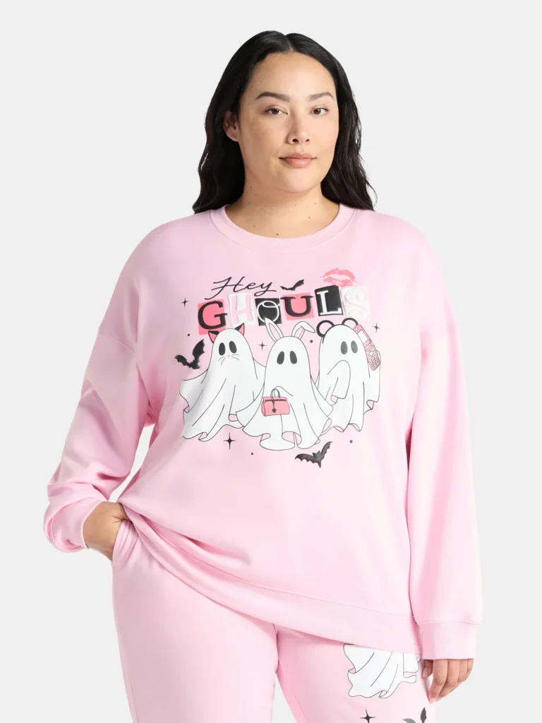 Hey Ghouls Women's Halloween Graphic Sweatshirt with Long Sleeves, Sizes XXS-XXL