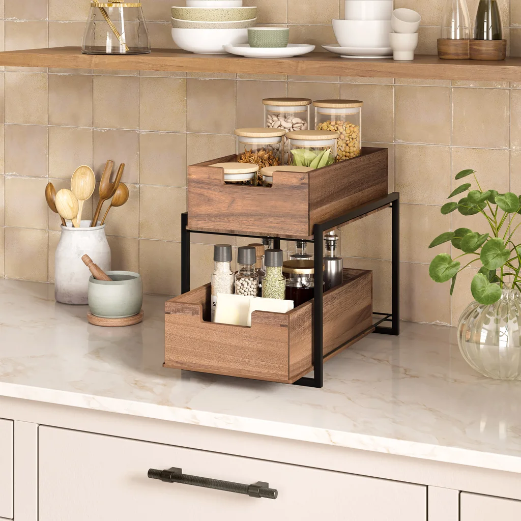 Seville Classics 2-Tier Acacia Bin