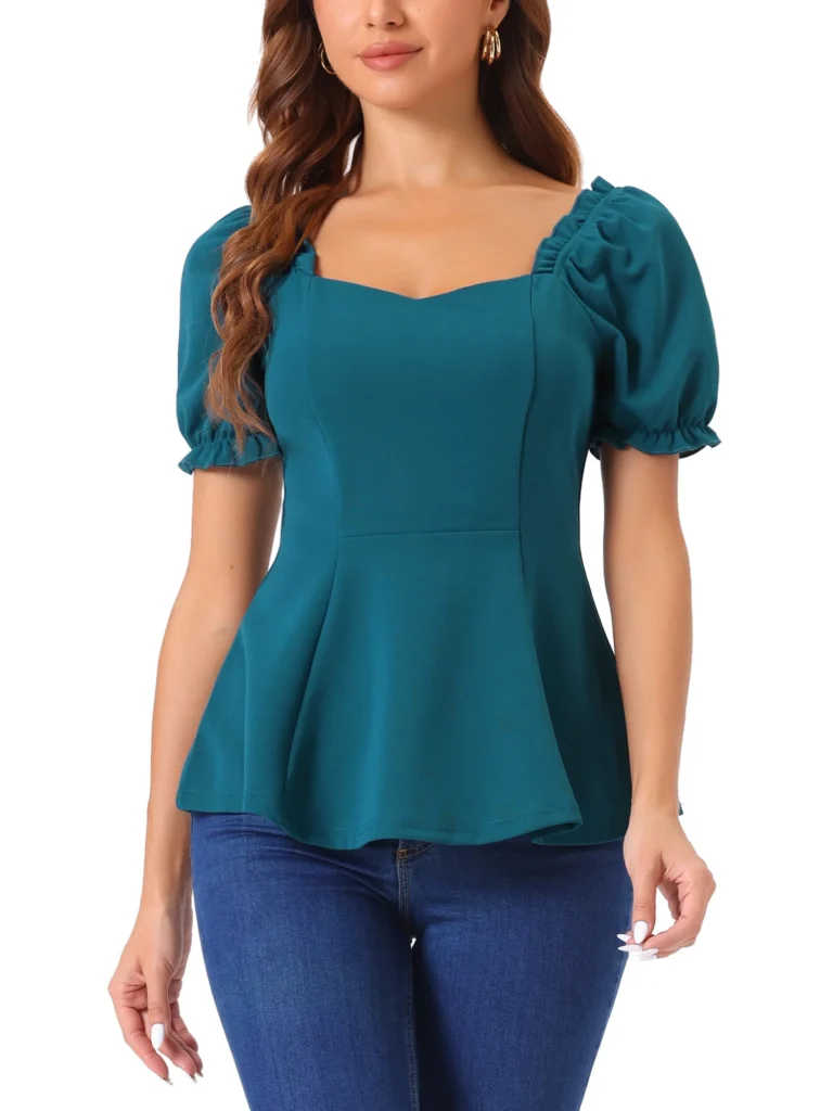 PRETTYGARDEN Women's Ruffle Neck Top with Puff Sleeves, Sizes S-XXL