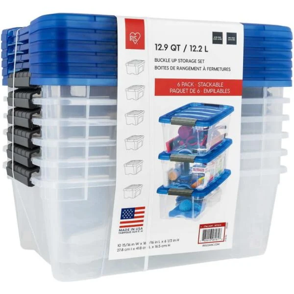 IRIS 12.9-Quart Buckle-Up Storage Box – Blue (6-Pack)