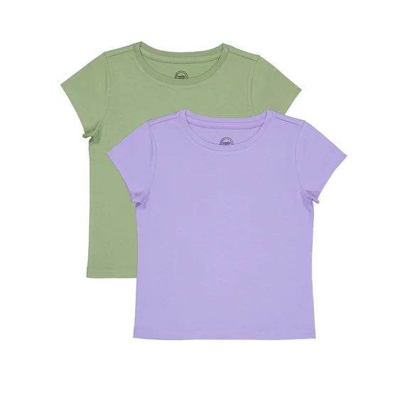 Wonder Nation Girls Short Sleeve Kid Tough T-Shirt, 2-Pack, Sizes 4-18 & Plus