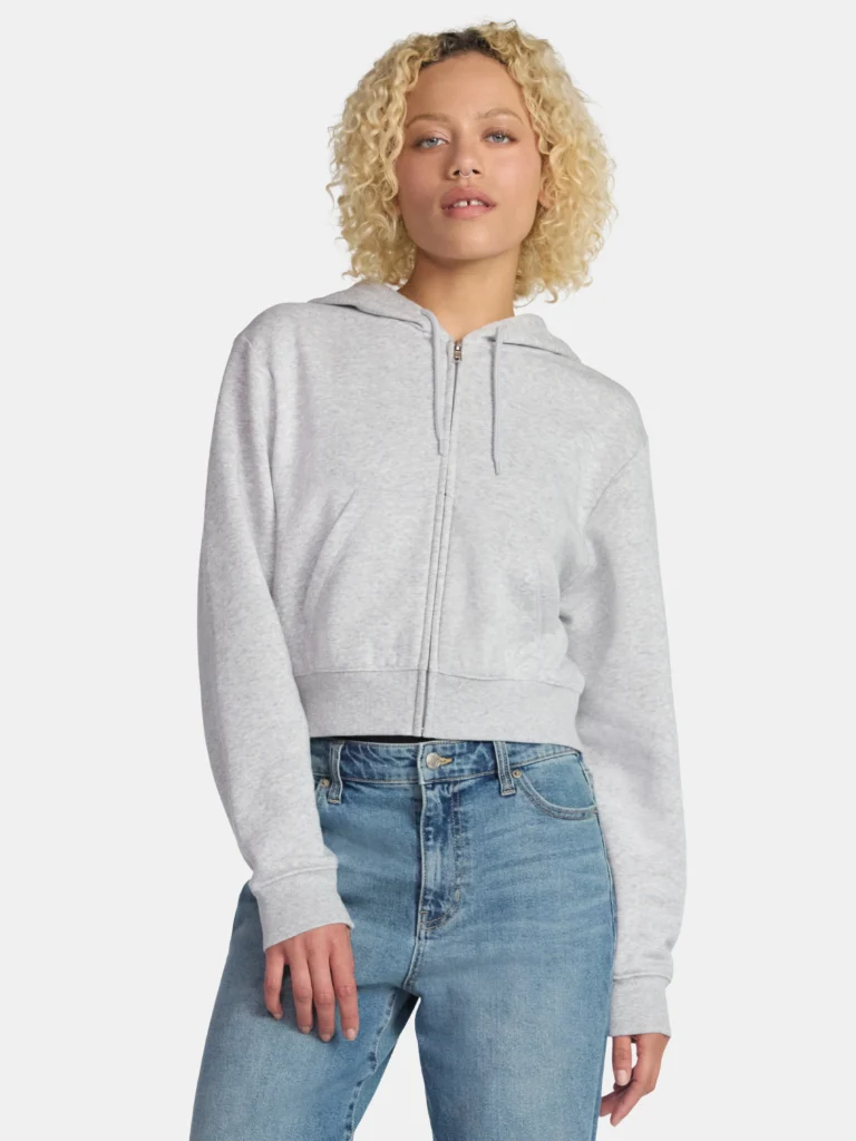No Boundaries Cropped Fleece Zip Hoodie, Womens