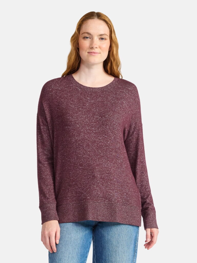 Time and Tru Women's Hacci Knit Tee with Long Sleeves, Sizes XS-XXXL