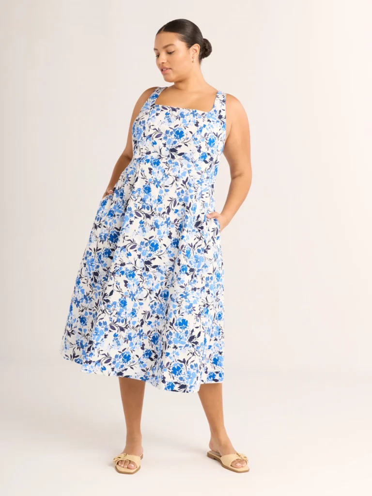 Scoop Womens and Womens Plus Foldover Square Neck Midi Dress, Sizes XS-4X