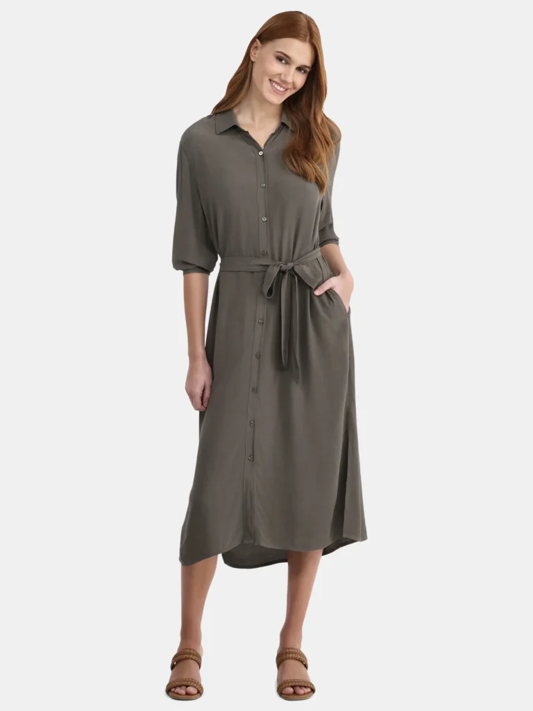 Time and Tru Women's Tie Front Button Down Shirt Dress, Sizes XS-XXXL
